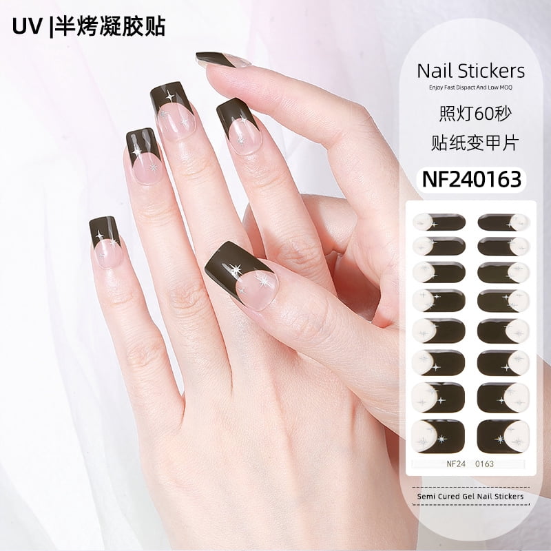 Gel Nail Art Stickers, Gradient Onion Powder Smudge, Icy French UV Half-Baked Nail Stickers - NF240163