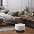 thumbnail image 2 of Round Linen Ottoman Foot Stool – Padded Footrest with Non-Skid Pine Legs, Soft Step Stool for Couch, Desk, Dorm, Office, Hallway Beige, 2 of 6
