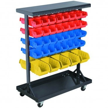 Storehouse Mobile Double-Sided Floor Rack 36 x 12 x 45 with 74 Bins and Non-Marking Swivel Casters standing-shelf-units