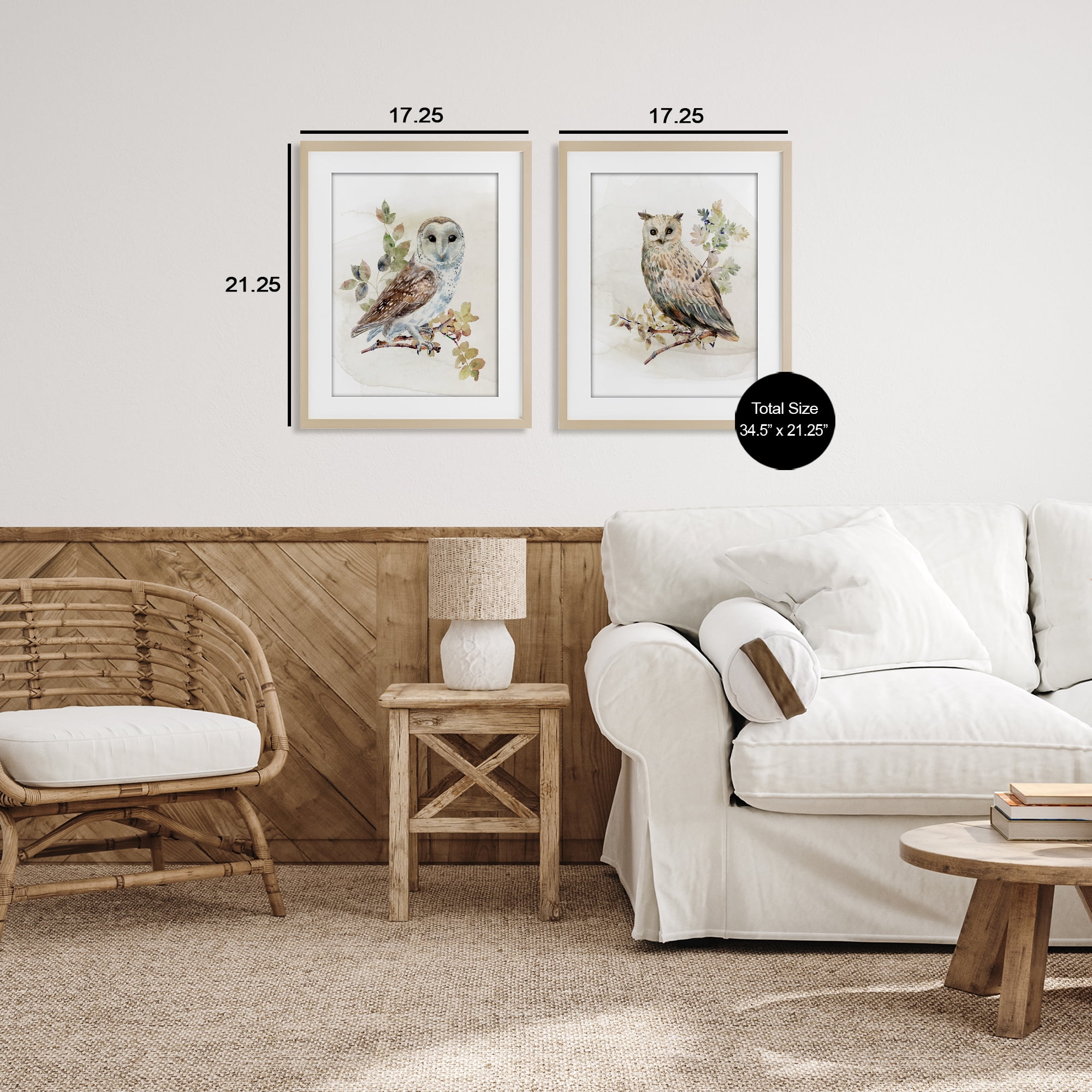 Stupell Industries Owls Perched in Foliage 2 Piece Birch Framed Print Under Glass Set, design by CAD Designs