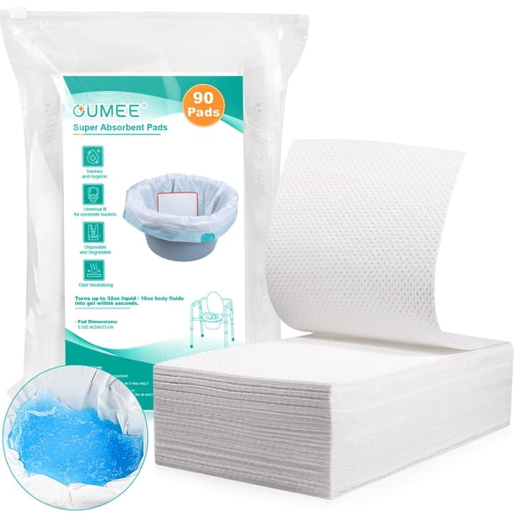 Oumee 90 Unités de Coussinets Absorbants pour Commode de Chevet, Doublures de Commode avec Gel Absorbant, Coussinets de Doublure de Pot pour Adultes, Sacs de Toilette Portatifs, Casseroles (90 Pcs)