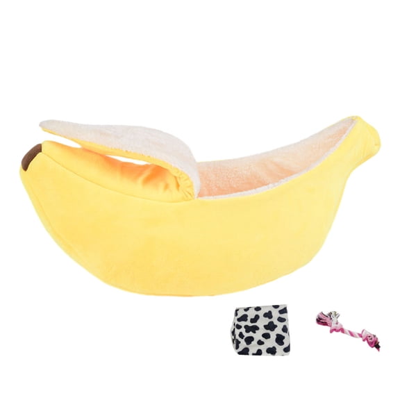 Billuyoard Cama de plátano suave y cómoda de poliéster para un sueño acogedor, cojín tipo cesta para perros, cama para mascotas Perchas para gatos amarillo SG