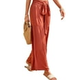 thumbnail image 4 of HUBERY Women Tie Front High Waisted Smocked Wide Leg Tiered Solid Color Pant, 4 of 7
