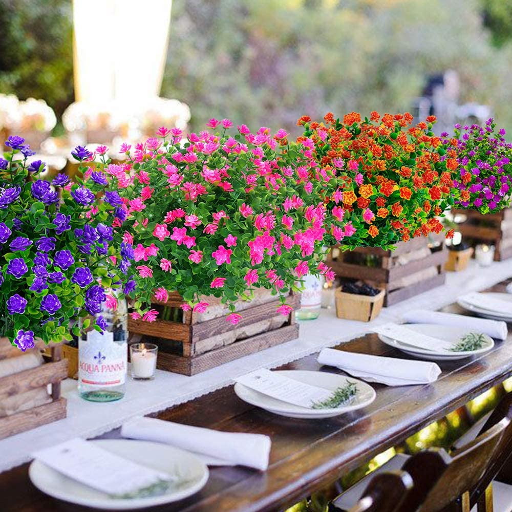 Outdoor Artificial Fake Flowers No Fade UV Resistant Faux Plastic Plants for Hanging Planter Patio Yard Wedding Indoor Home Kitchen Farmhouse Décor (White)