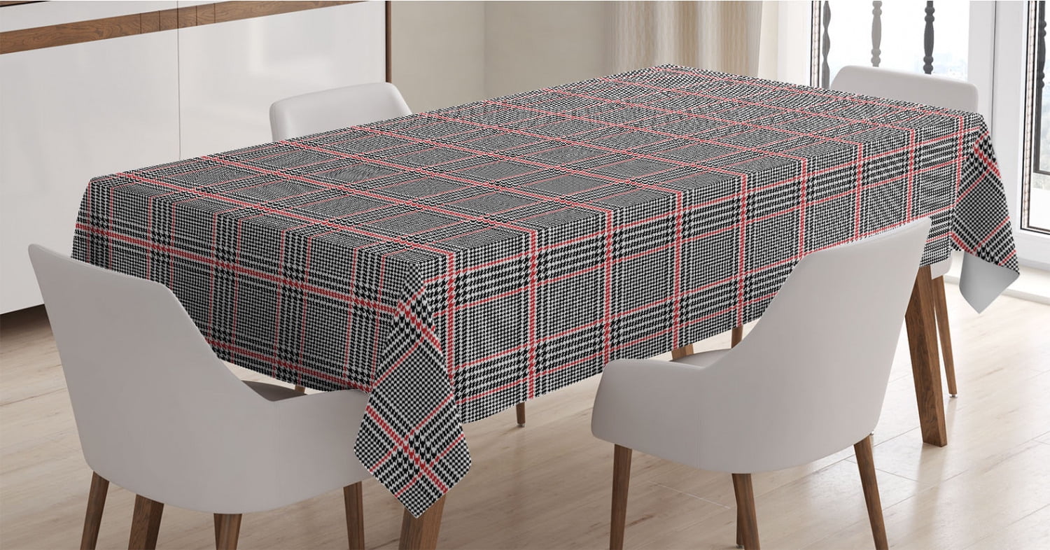 Black Red and White Ambesonne Houndstooth Tablecloth Rectangular Table Cover for Dining Room Kitchen Decor 60 X 90 Plaid Inspired Traditional Abstract Geometric Repetitive Jagged Checks 