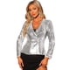 thumbnail image 1 of Chaqueta Brillante de Lentejuelas para Mujer Chaquetas de Fiesta de Manga Larga con 1 Botón Plata M, 1 of 6