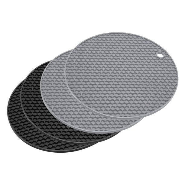 Silicona Salvamanteles Esteras 4uds, Multipropósito Caliente Almohadillas Olla Soportes, Silicona Calor Resistente Posavasos, Microondas Estera, Secado Estera-Negro+Luz Gris