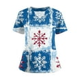 thumbnail image 2 of Garbnen Scrub Tops Women Stretchy Merry Christmas Scrub Tops Women Short Sleeve V Neck Snowman Print Nurse Working Uniforms with Pockets, 2 of 6