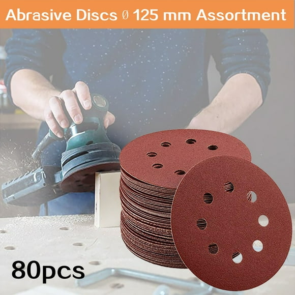 Surtido de 80 Discos Abrasivos de Alta Durabilidad para Lijadoras de Ø125 Mm, Reforzados con Resina Fina, Acabado Liso, Granulometría Versátil, Compatible con Ros20Vsc, Dwe6423K y Bo5041K. J