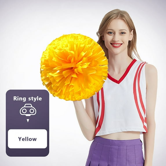 2Pcs Plastic Cheerleading Pom Poms with Ring Handle, Premium Cheerleader Pompoms Kit, Cheering Hand Flowers for Sports Game Dance Fancy Dress Night Party