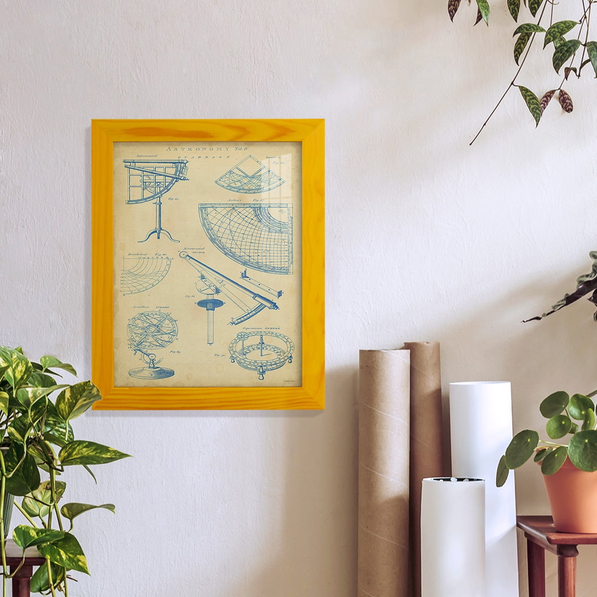 Vintage Astronomy I -Framed Print w/glass-Sunflower Yellow