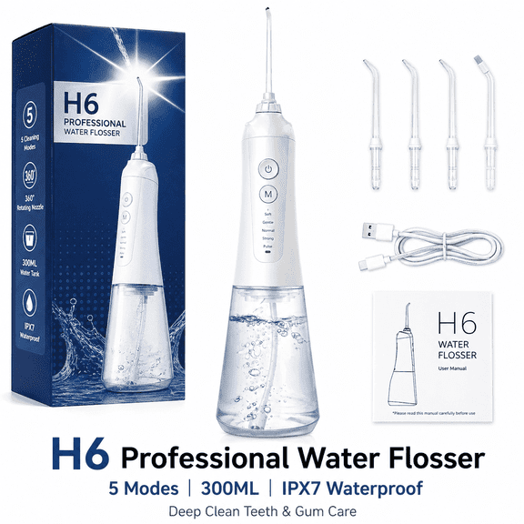 Freegrin Portable Cordless Water Flosser, 5 Modes, 300ml Tank, 35-Day Battery Life, IPX7 Waterproof, Oral Irrigator for Braces and Sensitive Gums