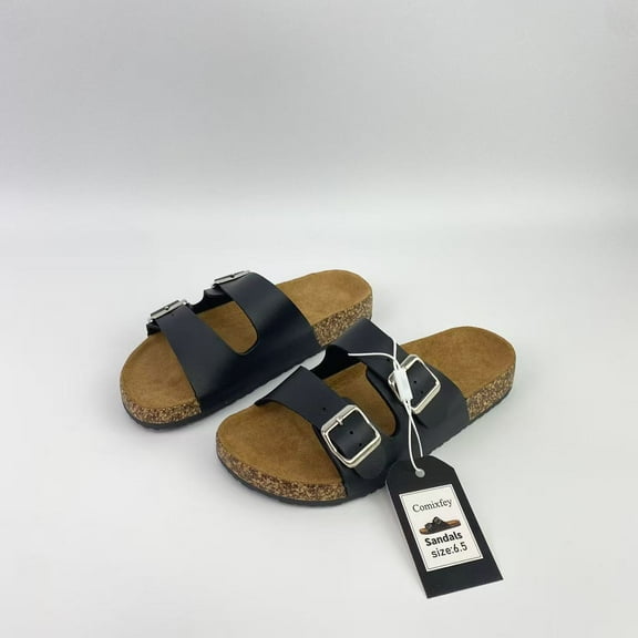 Comixfey Sandals,Cork Footbed Mens Sandals, Adjustable Buckle Comfort Slides for Men, Genuine Leather Insole Summer Sandals Men Footwear 6.5