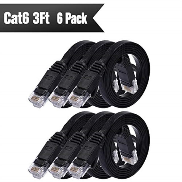 Cat 6 6FT Blue 2-Pack LAN Internet Cable Utp 2 Pack Pure Copper UL Listed 6 Ft Cat6 Ethernet Cable Flat Network RJ45 