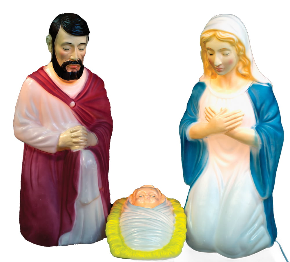 3 Piece 28.5" White Nativity Set Lighted Blow Mold outdoor/indoor Christmas Dec 