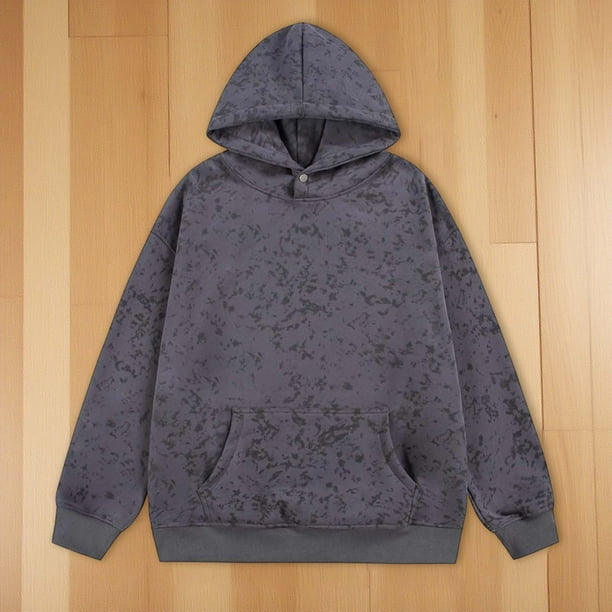 MHFRRA Suéter Casual de Otoño para Hombre, Modelos de Pareja, Suéter Holgado de Talla Grande con Estampado Tie-Dye y Capucha para Hombre Gris oscuro