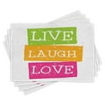 thumbnail image 1 of Ambesonne Live Laugh Love Place Mats Set of 4, Vibrant Joyous, Standard Size, Multicolor, 1 of 6