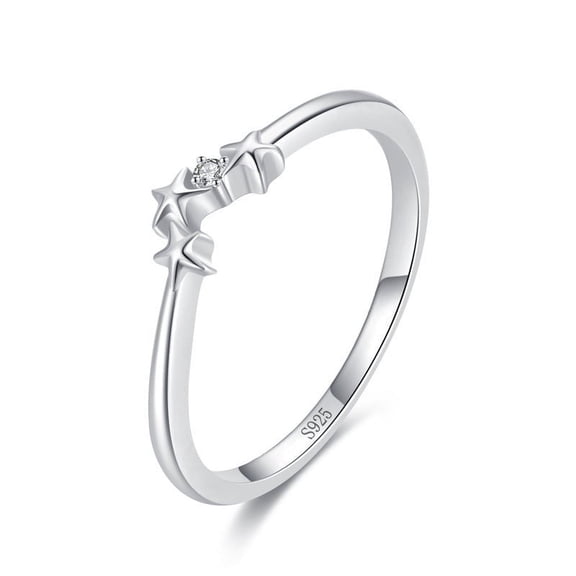 Womens Sweet Star Ring S925 Sterling Silver Ring for Women Geometric Ring Gold-Plated Inlaid Gemstone Ring Anniversary Gift for Her