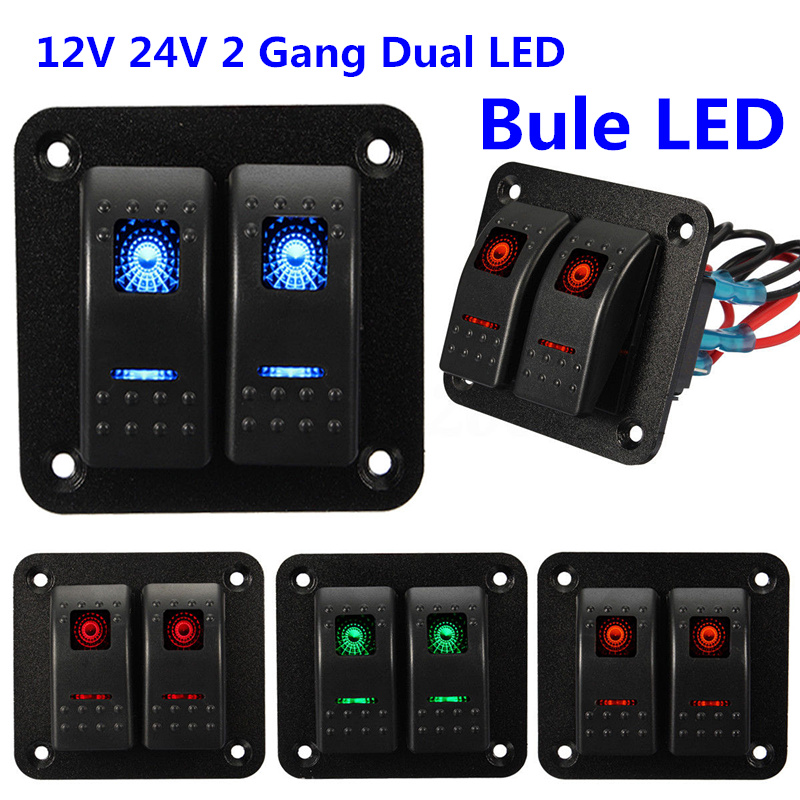 IP65 12V 24V 2Gang Dual Blue LED Light Bar Car Marine Boat Rocker