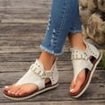 thumbnail image 2 of Women's Clip Toe Flat Sandals Breathable Denim Flip Flops Buckle Studded Open Toe Summer Low Platform Dressy Shoes White Size 7.5, 2 of 6
