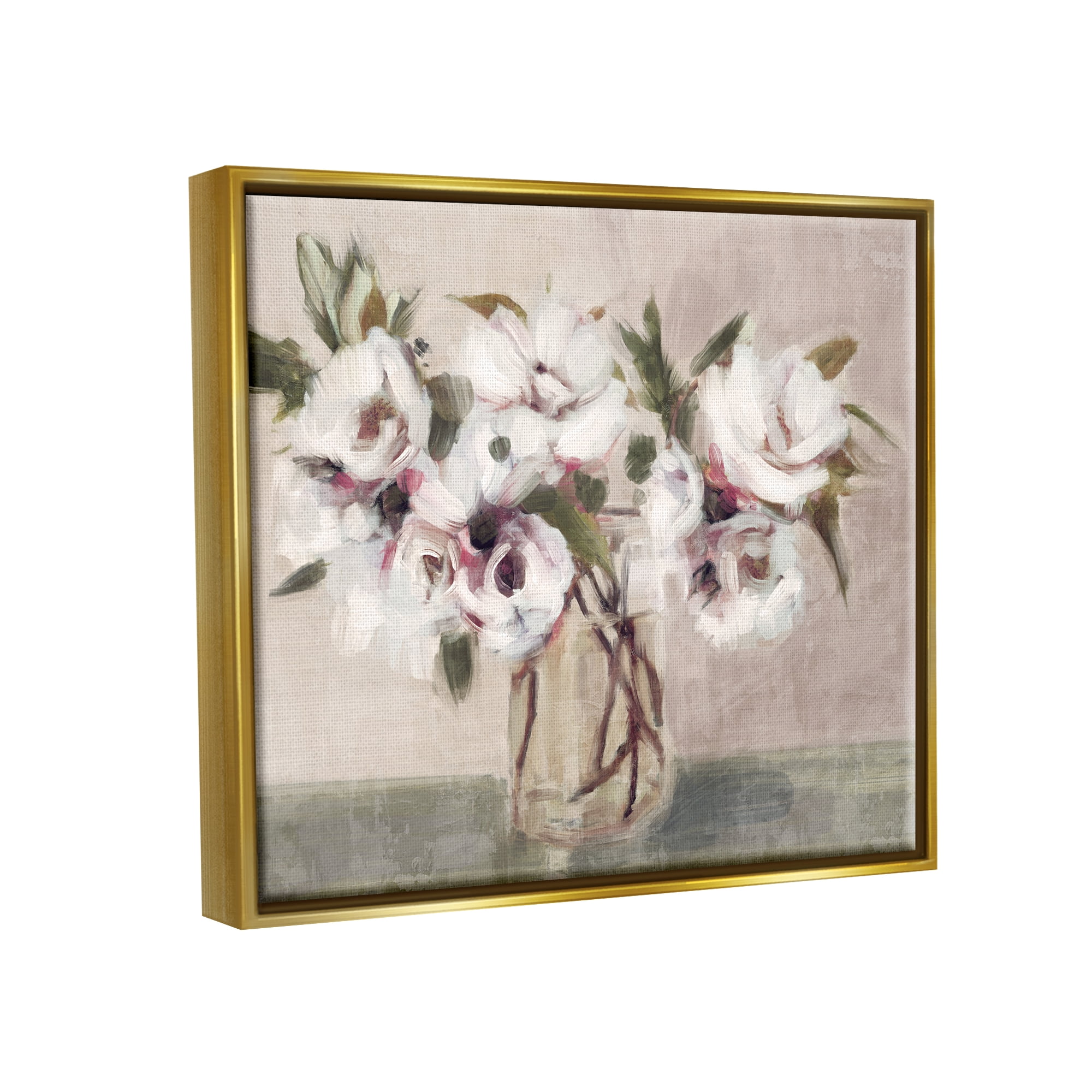 Stupell Industries Traditional White Blooms Bouquet Botanical & Floral Painting Gold Floater Framed Art Print Wall Art