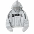 thumbnail image 2 of Sudadera con capucha recortada para mujer, sudadera con capucha, sudadera con capucha corta gris claro a la moda, sudadera con cordón para viajes, ent M, 2 of 8