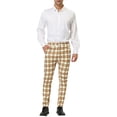 thumbnail image 2 of INSPIRE CHIC Men's Formal Color Block Slim Fit Flat Front Plaid Dress Pants 30 Khaki, 2 of 7