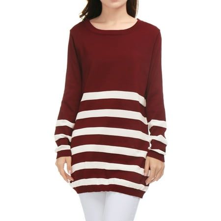 Neck Kit - 186 Women Long Sleeves Stripes Loose Tunic Knit Shirt