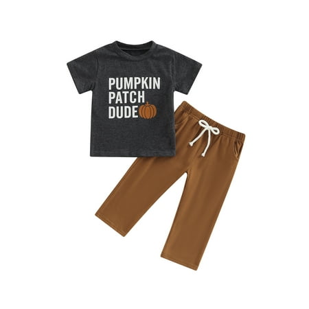 

Douhoow Baby Boy Summer Clothes Infant Short Sleeve Pumpkin Print T-shirt + Elastic Waist Pants