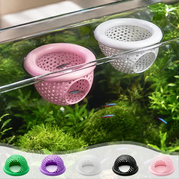 Aquarium Floating Cave with Feeding Ring, Black Plastic Breeding Shelter for Cichlid Tank Decor, Hollow Mesh Hiding Spot for Fish and Shrimp, Topliu