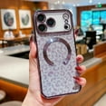 thumbnail image 3 of Glitter Magnetic Case for iPhone 17 Pro, [Compatible with MagSafe] Bling Cute Leopard Cheetah Print Designed for Women Girls, Luxury Plating Stylish Protective Clear Phone Cover - Darkpurple, 3 of 9