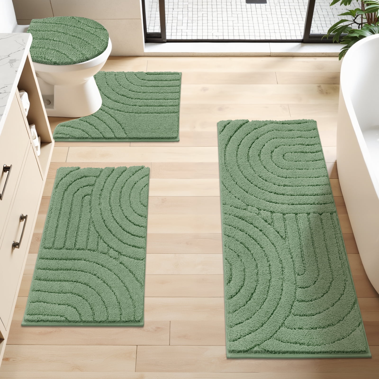 Bathroom Rugs Sets 4 Piece, Super Soft and Absorbent Non Slip Microfiber Toilet Bathroom Mats