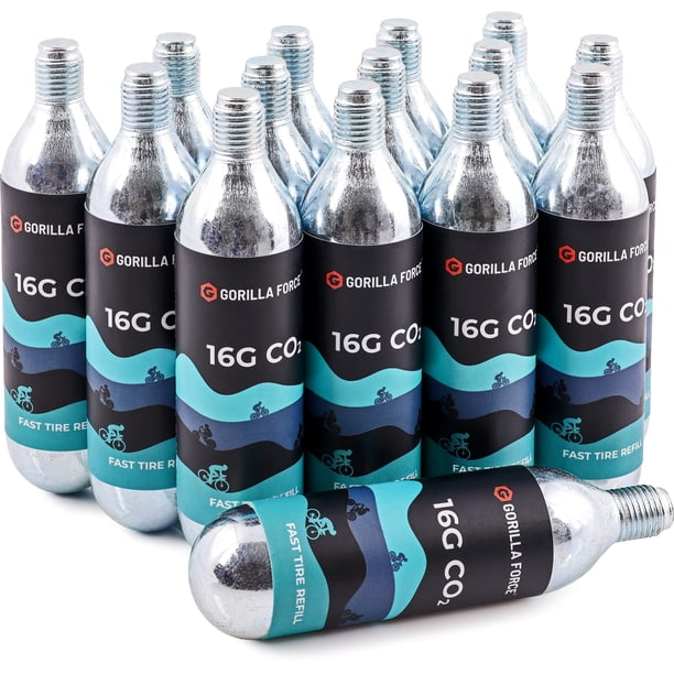 Fuerza Gorila | Cartuchos de CO2 de 16 g - Roscados | Caja de 15 | para infladores de neumáticos de bicicletas