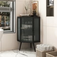 thumbnail image 3 of Storage Corner Cabinet with Tempered Glass Door, Modern Minimalist 2-Tier Floor Cabinet with Adjustable Shelf, Side Cabinet for Bathroom, Living Room, Bedroom, Dining Room, Black, 3 of 8