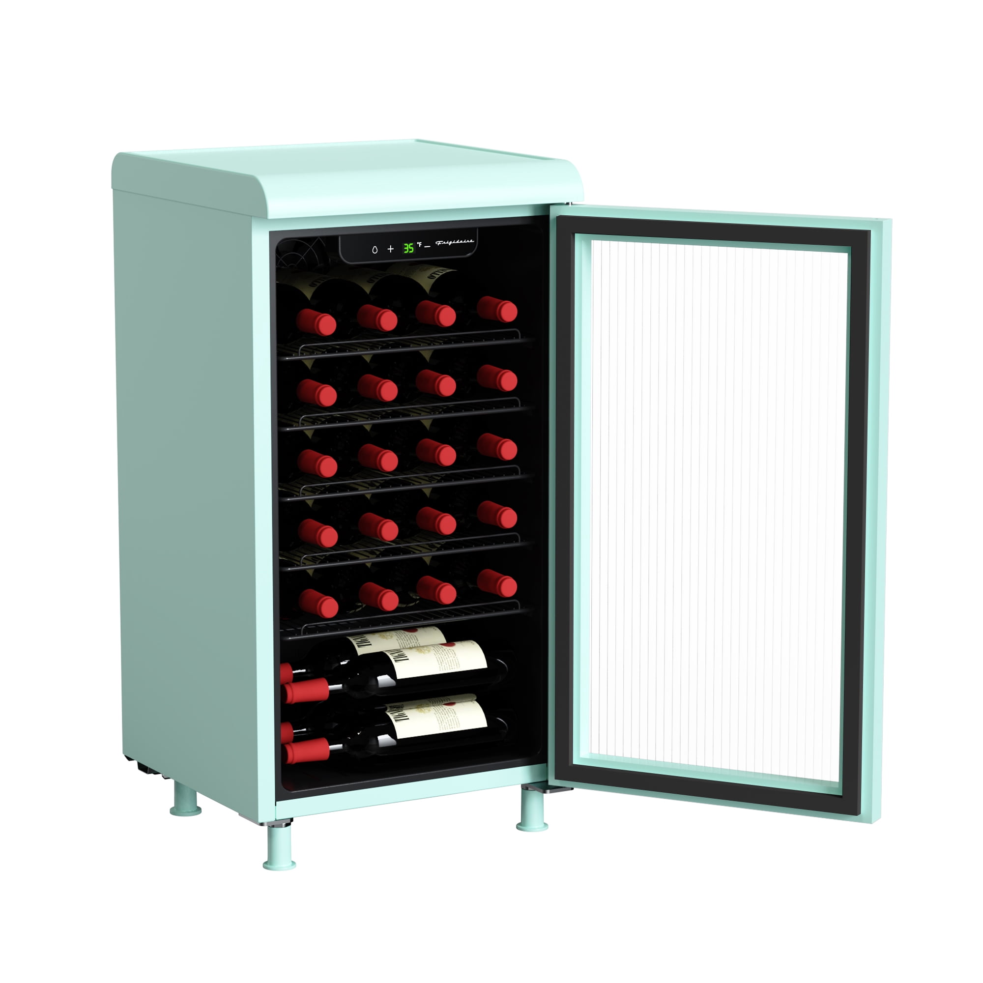 Frigidaire 27 Bottle / 117 Can Retro Wine Cooler with Built-in Bar Top, 3.1 Cu. ft. Beverage Refrigerator with Tempered Glass Door, Mint