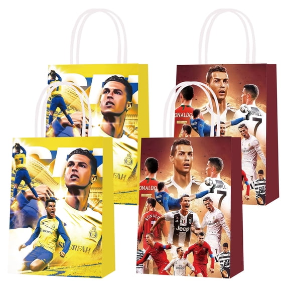 16 Piece For Cristiano Soccer Cartoon For Ronaldo Party Bags,Themed Party Gift Bags,2 Styles with Handles,Ideal for Candy and Snack Bags for Boys Girls Birthday Party Decorations and Celebrations