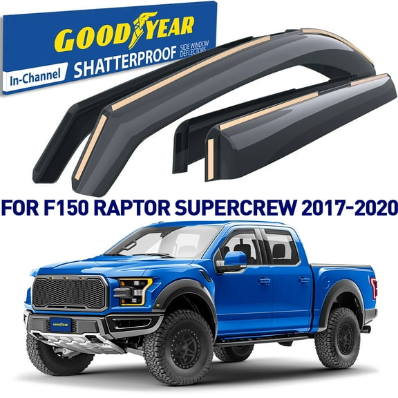 Goodyear Shatterproof in-Channel Window Deflectors for Ford F150 Raptor 2017-2020 SuperCrew, Rain Guards, Window Visors for Cars, Vent Deflector, Car Accessories, 4 pcs - GY007732