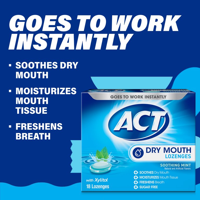 ACT Dry Mouth Moisturizing Lozenges, Soothing Mint, 18 ct. HSA/FSA