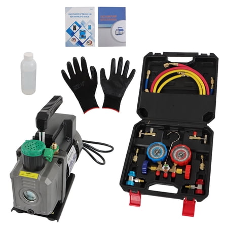 munirater Air Vacuum Pump MANIFOLD GAUGE Set 1/3HP 4CFM HVAC AC Refrigerant Kit
