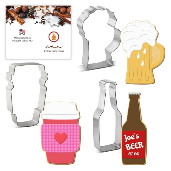 Drinks Cookie Cutter Set 3 Pc - Foose Cookie Cutters - USA Tin Plated Steel