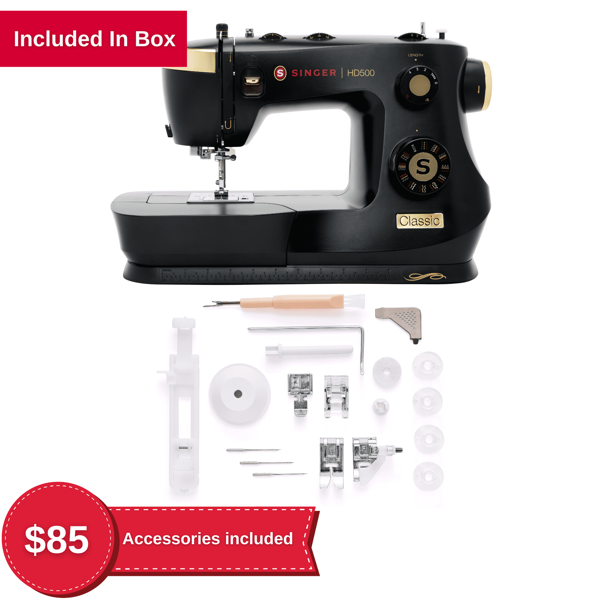 SINGER® Heavy Duty 500 Classic Sewing Machine with Accessory Kit | Strong Motor with Enhanced Piercing Power | 23 Built-In Stitches | Full Metal frame | 1-step Buttonhole & LED Light