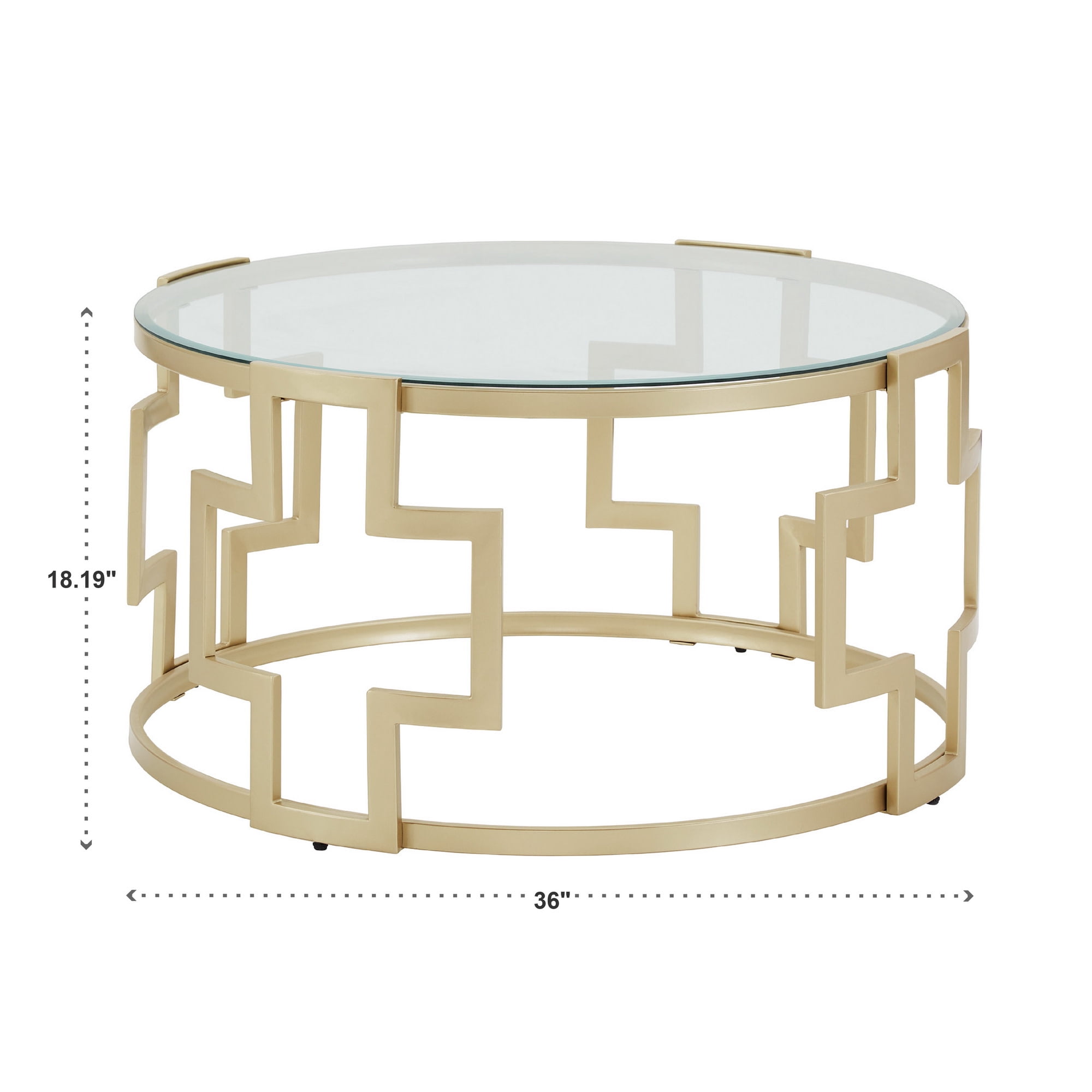 Weston Home Cava 36" Matte Gold Finish Metal Coffee Table with Clear Glass Top