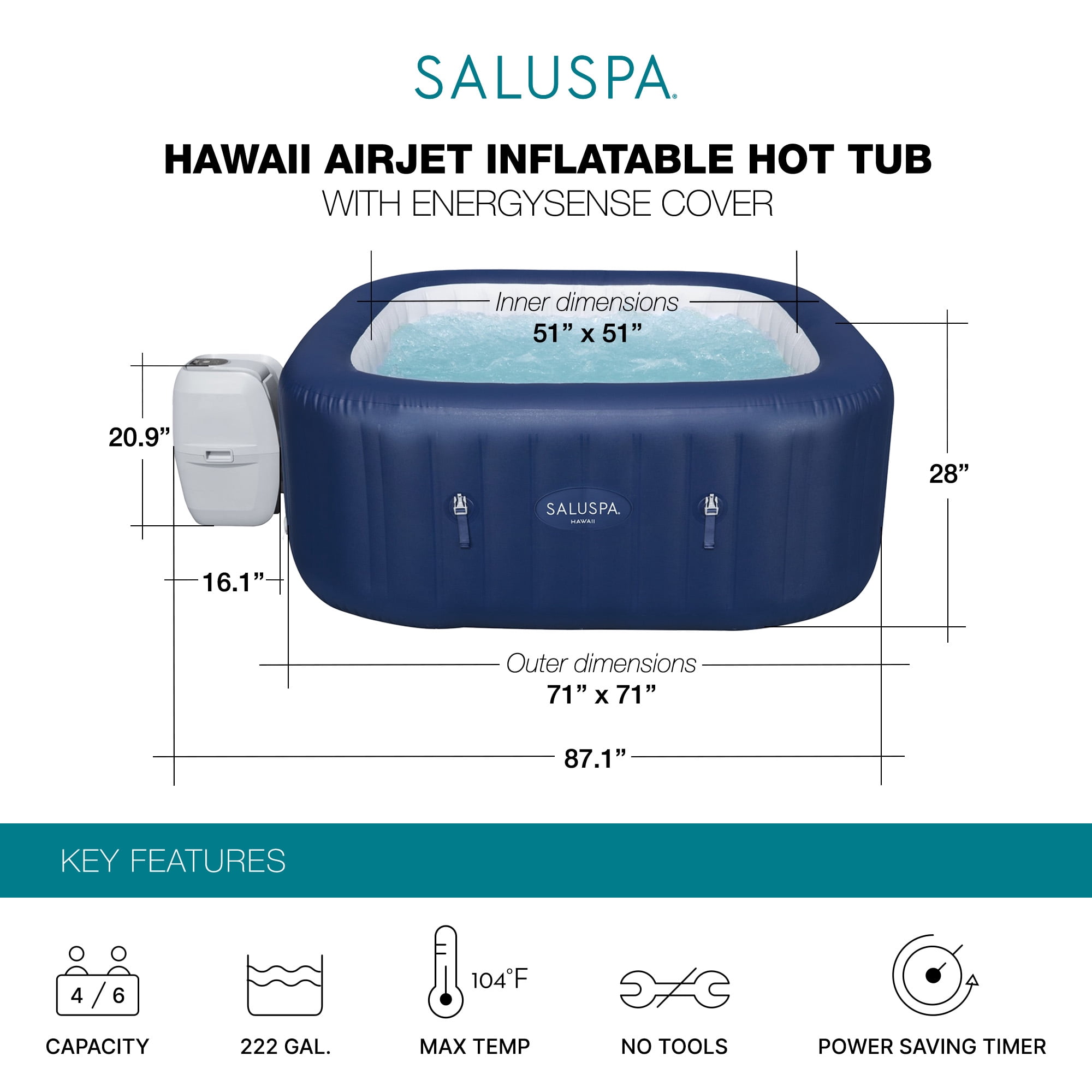 Bestway SaluSpa Hawaii AirJet Inflatable Hot Tub w/ Cover w/ Pump #P09144