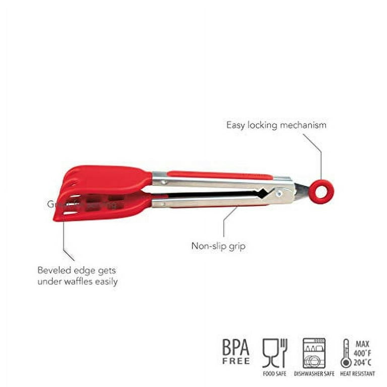 Tovolo Waffle Tongs, Mini Silicone Easy-Grip, Non-Slip Handle, Candy Apple  Red