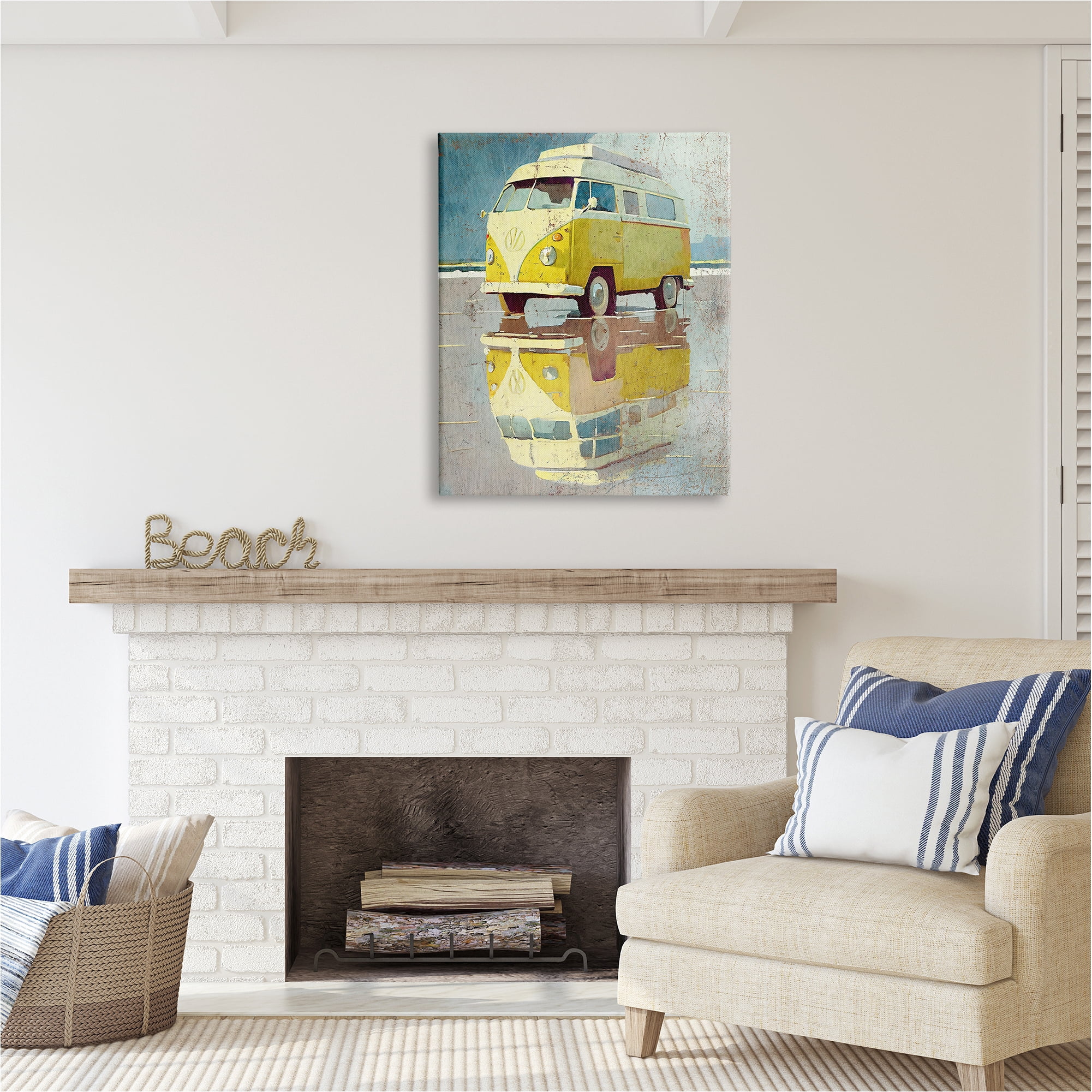 Stupell Industries Yellow Rustic Minibus Transportation Painting Gallery Wrapped Canvas Art Print Wall Art, 30 x 40