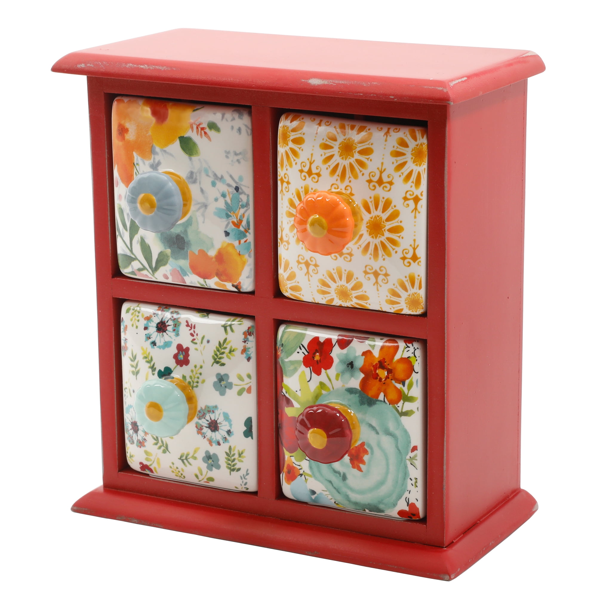 Download The Pioneer Woman Flea Market 4 Drawer Distress Spice Tea Box Multiple Colors