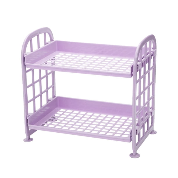 Estante de plástico de 2 capas para cocina, escritorio, sala de estar, baño, encimera, inodoro, organizador de almacenamiento (morado)