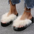 thumbnail image 4 of GERsome Women's Fur Slides Slipper Sandals Fuzzy Faux Fur Slides Fluffy Sandals Open Toe Indoor/Outdoor Shoes, 4 of 4