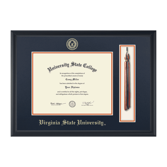 Framerly - VSU Tassel Diploma Frame with Navy and Orange Mat