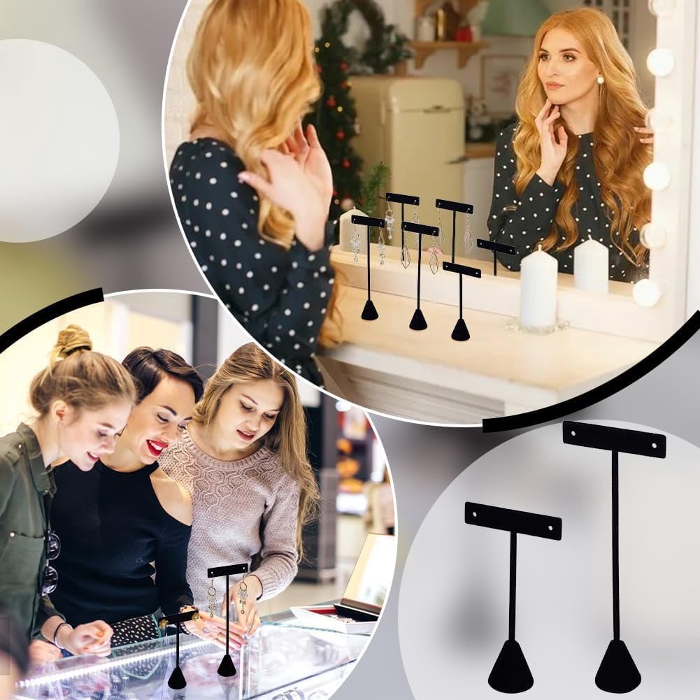6 Pcs T-Bar Jewelry Display Tower (4.7/6.69inch) Height Black Velvet Earring Hanger Showcase Jewelry Earring Organizer for Online Store Photography